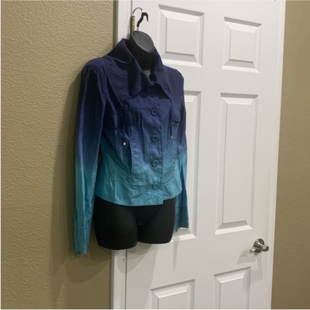 Cache Ombre Blue  cotton silk Jacket size 6 - Picture 3 of 6